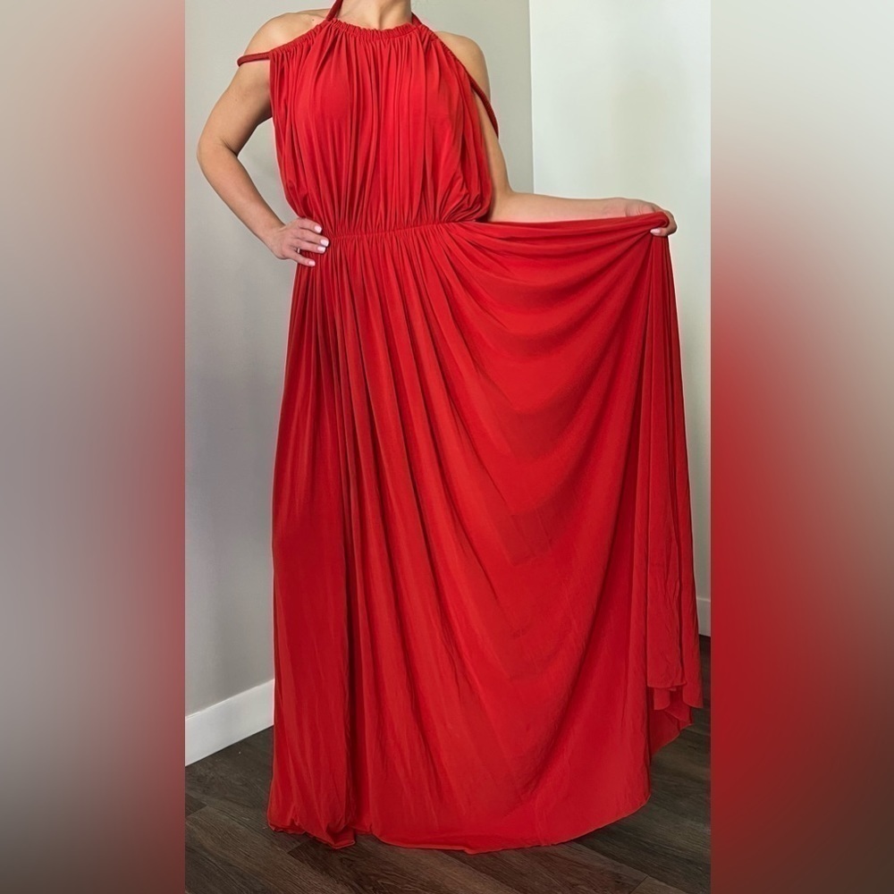 Lanvin Red Grecian Style Dress Gown - Picture 2 of 11